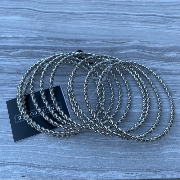 R.J. GRAZIANO Set of 10 Vintage Silvertone Twisted Bangle Bracelets Size 8.5 NWT - Picture 2 of 11